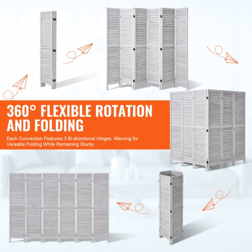 VEVOR 66.9 Inches Tall Wood Room Divider, 6 Panel Wood Folding Privacy Screen, Indoor Louvered Wooden Partition, Portable Decoration Screen, for