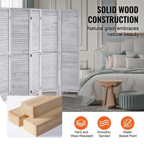 VEVOR 66.9 Inches Tall Wood Room Divider, 6 Panel Wood Folding Privacy Screen, Indoor Louvered Wooden Partition, Portable Decoration Screen, for