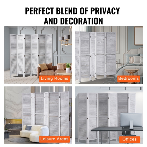 VEVOR 66.9 Inches Tall Wood Room Divider, 6 Panel Wood Folding Privacy Screen, Indoor Louvered Wooden Partition, Portable Decoration Screen, for