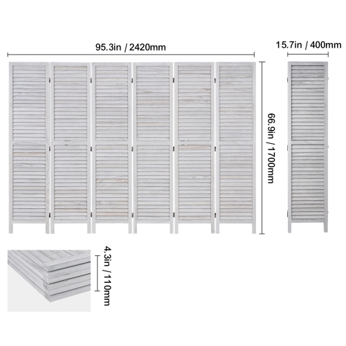 VEVOR 66.9 Inches Tall Wood Room Divider, 6 Panel Wood Folding Privacy Screen, Indoor Louvered Wooden Partition, Portable Decoration Screen, for