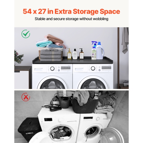 VEVOR 54" x 27" Washer Dryer Countertop, Wooden Washer and Dryer Countertop, Water-Resistant Laundry Machine Topper Cover with Anti-Slip Pads, for