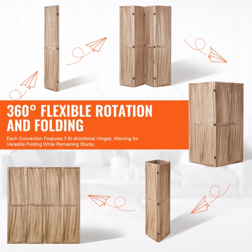 VEVOR 66.9 Inches&nbsp;Tall Wood Room Divider, 4 Panel Wood Folding Privacy Screen, Indoor Carved Partition Divider, Portable Decoration Screen, for