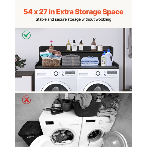 Sécheuse à 2 tiroirs de 54 x 27&nbsp;po de VEVOR avec tablette à 2 niveaux, comptoir en bois pour laveuse et sécheuse avec tampons antidérapants,