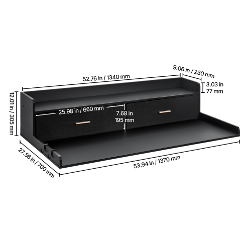 Sécheuse à 2 tiroirs de 54 x 27&nbsp;po de VEVOR avec tablette à 2 niveaux, comptoir en bois pour laveuse et sécheuse avec tampons antidérapants,