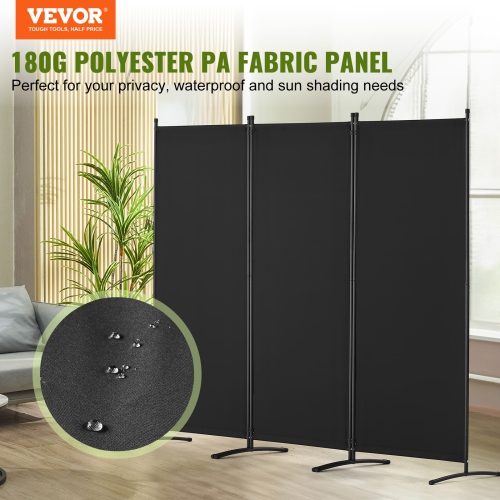 VEVOR 3 Panel Room Dividers and Folding Privacy Screens, Fabric Partition Room Dividers for Office, Bedroom, Dining Room, Study, Freestanding, Black