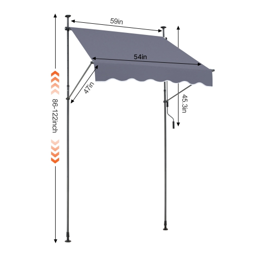 VEVOR 59 x 47" Patio Awning Retractable,Awning Sunshade Shelter with Manual Crank Handle, Outdoor Patio Canopy Sunsetter Deck,Adjustable Height from