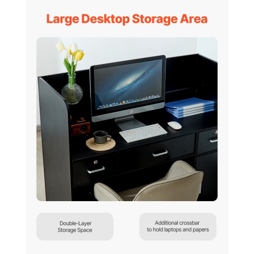 VEVOR 47 Inch Reception Desk,Rectangular Front Counter Table, Office Reception Counter with Lockable Drawer and Storage Cabinet, for Checkout, Lobby,