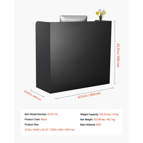 VEVOR 47 Inch Reception Desk,Rectangular Front Counter Table, Office Reception Counter with Lockable Drawer and Storage Cabinet, for Checkout, Lobby,