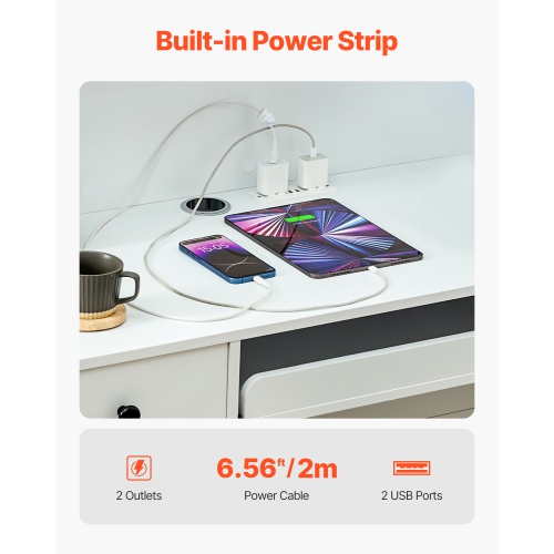 VEVOR 47 Inch Reception Desk,Rectangular Front Counter Table, Office Reception Desk with LED Light, 2 Drawers and Power Outlets, for Checkout, Lobby,