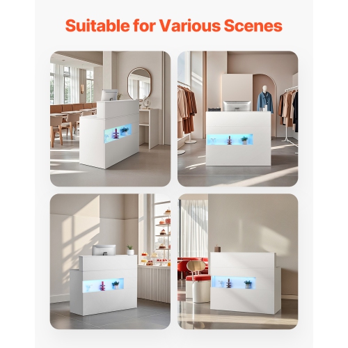 VEVOR 47 Inch Reception Desk,Rectangular Front Counter Table, Office Reception Desk with LED Light, 2 Drawers and Power Outlets, for Checkout, Lobby,