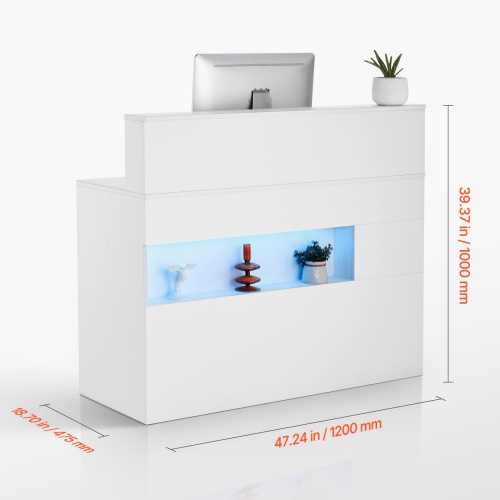 VEVOR 47 Inch Reception Desk,Rectangular Front Counter Table, Office Reception Desk with LED Light, 2 Drawers and Power Outlets, for Checkout, Lobby,