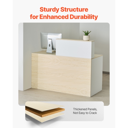 VEVOR 55 Inch Reception Desk,Rectangular Front Counter Table, Office Reception Counter with Lockable Drawer and Storage Cabinet,for Checkout, Lobby,