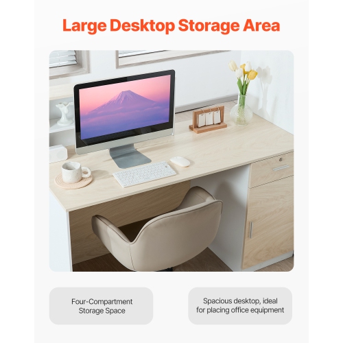 VEVOR 55 Inch Reception Desk,Rectangular Front Counter Table, Office Reception Counter with Lockable Drawer and Storage Cabinet,for Checkout, Lobby,