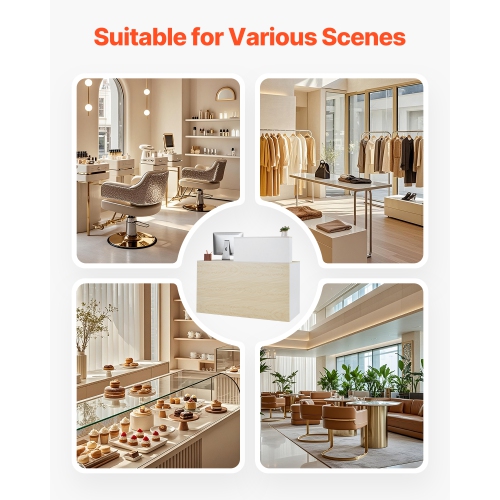 VEVOR 55 Inch Reception Desk,Rectangular Front Counter Table, Office Reception Counter with Lockable Drawer and Storage Cabinet,for Checkout, Lobby,