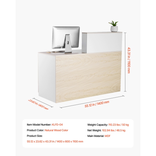 VEVOR 55 Inch Reception Desk,Rectangular Front Counter Table, Office Reception Counter with Lockable Drawer and Storage Cabinet,for Checkout, Lobby,