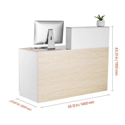 VEVOR 55 Inch Reception Desk,Rectangular Front Counter Table, Office Reception Counter with Lockable Drawer and Storage Cabinet,for Checkout, Lobby,