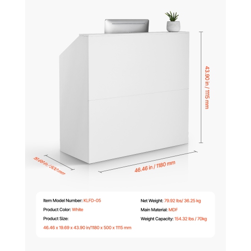 VEVOR 46 Inch Reception Desk,Rectangular Front Counter Table, Office Reception Desk, Retail Counter and Front Reception Counter, for Checkout, Lobby,