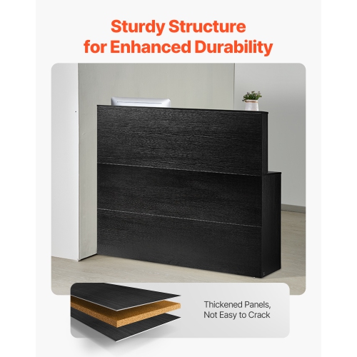 VEVOR 55Inch Reception Desk, L-Shaped Front Counter Table, Office Reception Counter with Drawer Keyboard Tray and Storage Cabinet, for Checkout,