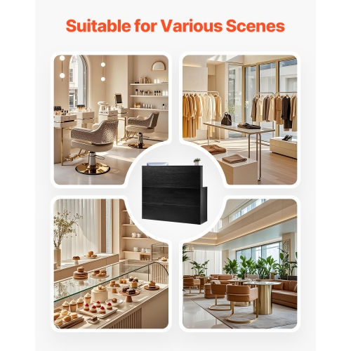 VEVOR 55Inch Reception Desk, L-Shaped Front Counter Table, Office Reception Counter with Drawer Keyboard Tray and Storage Cabinet, for Checkout,