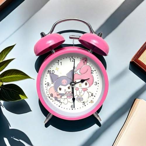Popular cartoon silent alarm clock metal 4-inch high volume student children's table clock color alarm clock battery-powered - rose red