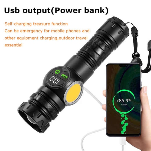 Long-range zoom COB + white laser strong light flashlight LED outdoor camping lighting flashlight [including 1 26650 battery 5000 mAh]
