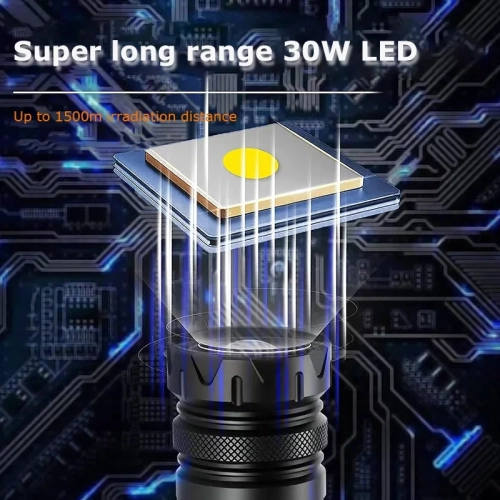 Long-range zoom COB + white laser strong light flashlight LED outdoor camping lighting flashlight [including 1 26650 battery 5000 mAh]