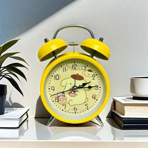 Popular cartoon silent alarm clock metal 4-inch high volume student children's table clock color alarm clock battery-powered - pudding color