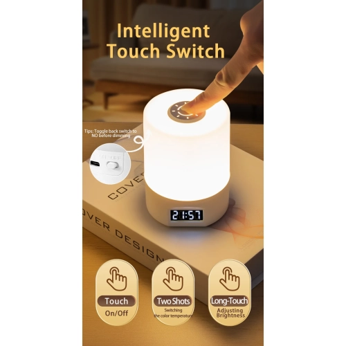 LED night light bedroom eye protection desk lamp student bedside lamp - rechargeable [remote control + touch switch + time display + three color