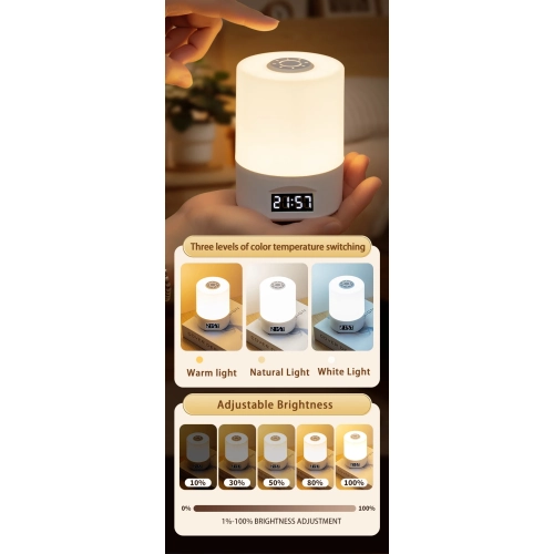 LED night light bedroom eye protection desk lamp student bedside lamp - rechargeable [remote control + touch switch + time display + three color