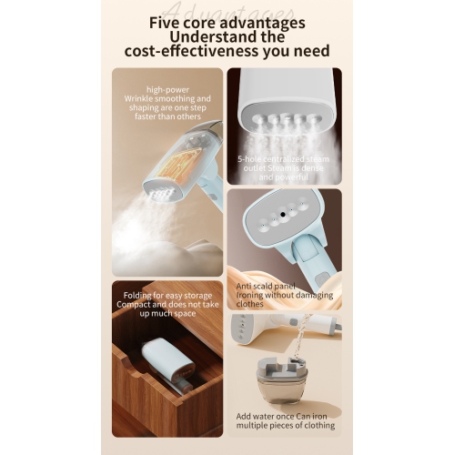 Handheld Garment Steam Iron Home Dormitory Small Portable Folding Ironing Clothes Ironing Steam Brush - HB-668 Steam Garment Ironing [Blue] -