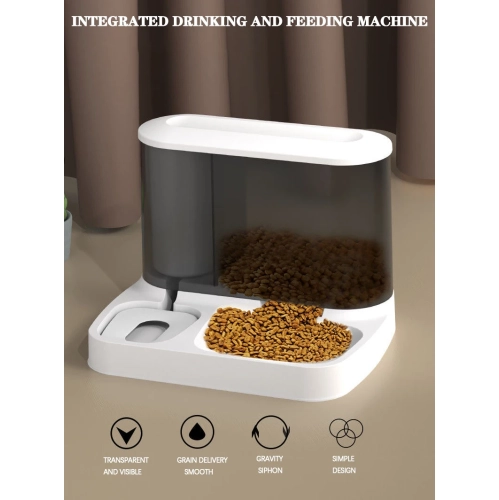 Cat bowl pet automatic feeder water dispenser visual double bowl integrated cat food tray dog ​​food bowl, 2.8L pet feeder large capacity - black