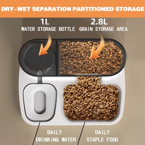 Cat bowl pet automatic feeder water dispenser visual double bowl integrated cat food tray dog ​​food bowl, 2.8L pet feeder large capacity - black