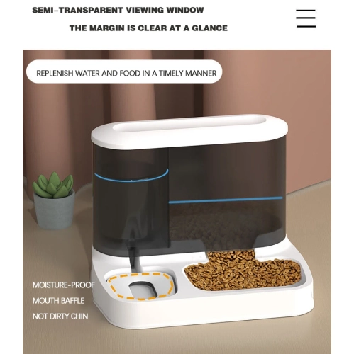 Cat bowl pet automatic feeder water dispenser visual double bowl integrated cat food tray dog ​​food bowl, 2.8L pet feeder large capacity - black