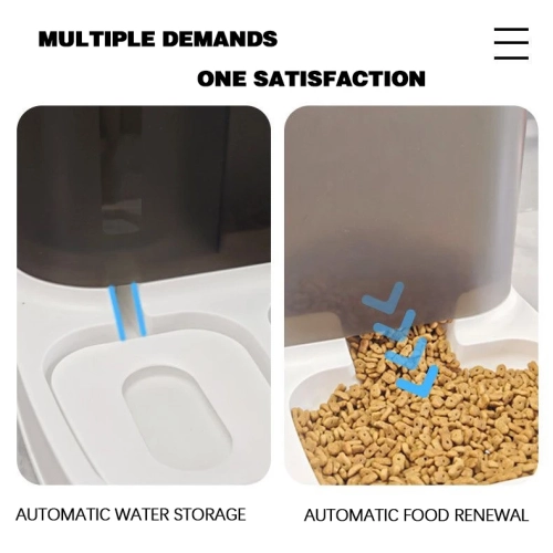 Cat bowl pet automatic feeder water dispenser visual double bowl integrated cat food tray dog ​​food bowl, 2.8L pet feeder large capacity - black