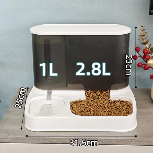 Cat bowl pet automatic feeder water dispenser visual double bowl integrated cat food tray dog ​​food bowl, 2.8L pet feeder large capacity - black