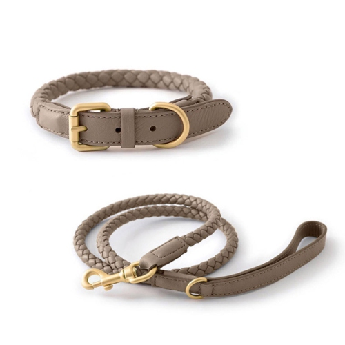 Laisse en cuir tressé pour chien collier chien chien marchant corde laisse pour chiens petits et moyens - brume grise M+ (laisse 120&nbsp;cm)