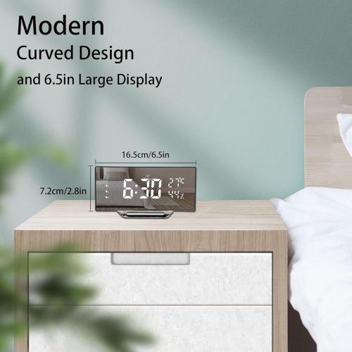 Écran incurvé LED Réveil-matin électronique température et humidité horloge d'accueil horloge numérique luminosité trois vitesses personnalité de