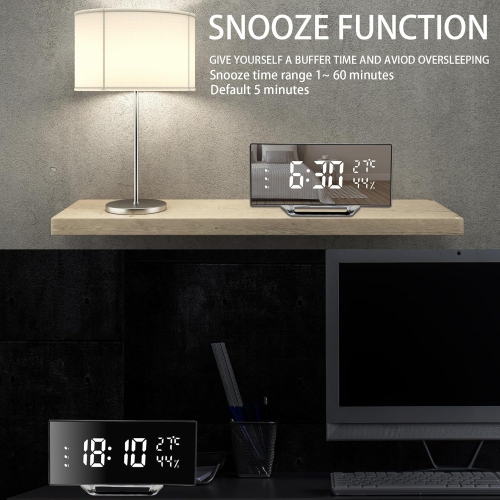 Écran incurvé LED Réveil-matin électronique température et humidité horloge d'accueil horloge numérique luminosité trois vitesses personnalité de