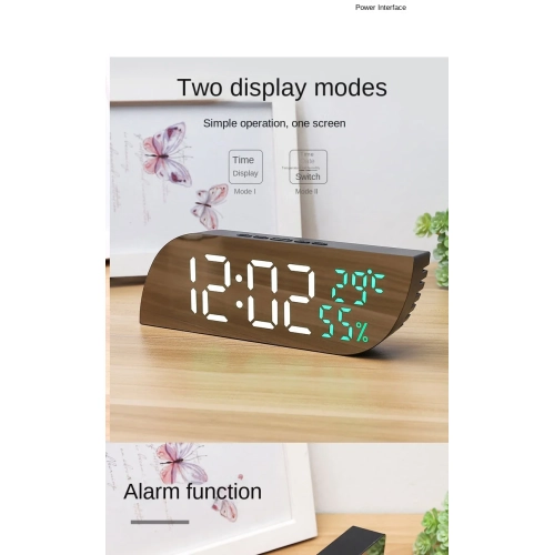 Desktop bedroom alarm clock geometric shape LED mirror electronic clock snooze digital temperature and humidity student alarm clock LED mirror