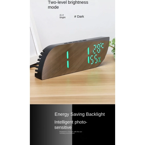 Desktop bedroom alarm clock geometric shape LED mirror electronic clock snooze digital temperature and humidity student alarm clock LED mirror