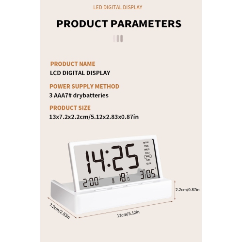 New LCD folding alarm clock desktop multi-function temperature large screen display simple transparent electronic clock with transparent temperature,