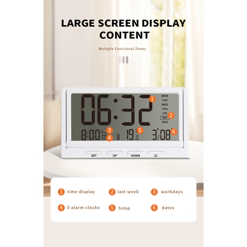 New LCD folding alarm clock desktop multi-function temperature large screen display simple transparent electronic clock with transparent temperature,