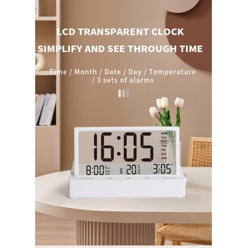 New LCD folding alarm clock desktop multi-function temperature large screen display simple transparent electronic clock with transparent temperature,