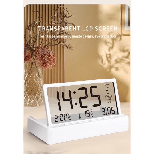 New LCD folding alarm clock desktop multi-function temperature large screen display simple transparent electronic clock with transparent temperature,
