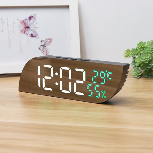 Desktop bedroom alarm clock geometric shape LED mirror electronic clock snooze digital temperature and humidity student alarm clock LED mirror