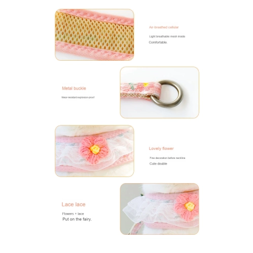 Laisse de marche pour chat et chien convenant aux petits chiens, harnais de poitrine pour petit chien populaire - rose M (recommandé 7-15 chats)