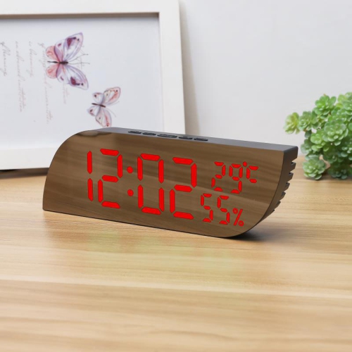 Desktop bedroom alarm clock geometric shape LED mirror electronic clock snooze digital temperature and humidity student alarm clock LED mirror