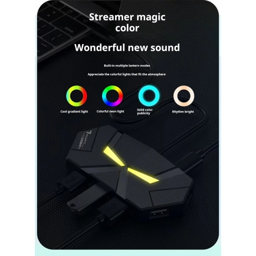 Colorful atmosphere light splitter to expand laptop one-to-many transfer with power supply SB hub-USB2.0 7 ports 0.3m black