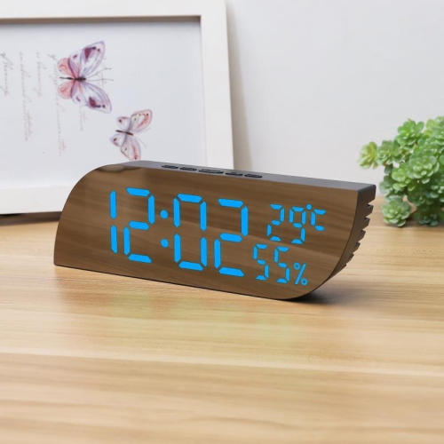 Réveille-matin de bureau de forme géométrique LED miroir horloge électronique de rappel d'alarme numérique de température et d'humidité Réveil