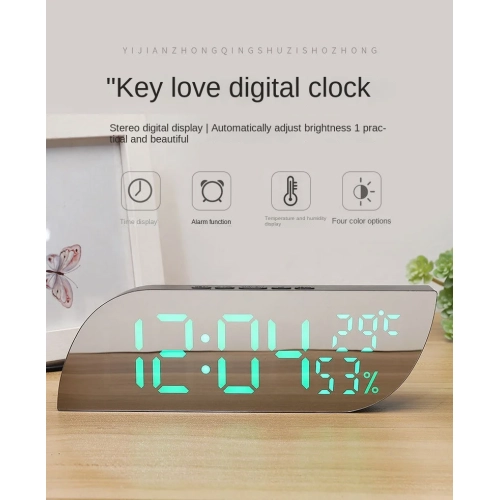 Réveille-matin de bureau de forme géométrique LED miroir horloge électronique de rappel d'alarme numérique de température et d'humidité Réveil